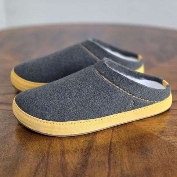 OluKai Hamani Hulu Slip-On Mules Green Yellow Beige Real Lamb Fur Men\'s Size 9 main image 7
